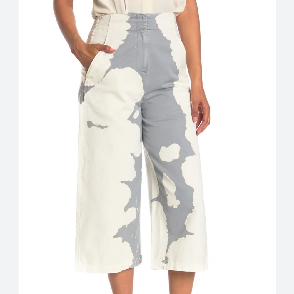 Tibi Cream and Gray Wide Leg Pants